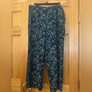LOFT Floral Wide-Leg Crop Pants - Blue and Green